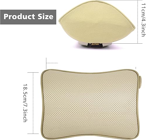 Miniatura 6 de au-kee Almohada de espuma viscoelástica para el cuello del automóvil, reposacabezas de cuero suave para conducir, oficina en casa, color beige (1