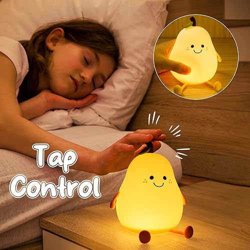 Miniatura 2 de Lámpara de noche con forma de pera, bonita lámpara LED para cuarto de bebé, control de grifo, silicona blanda, lámpara de noche recargable por USB
