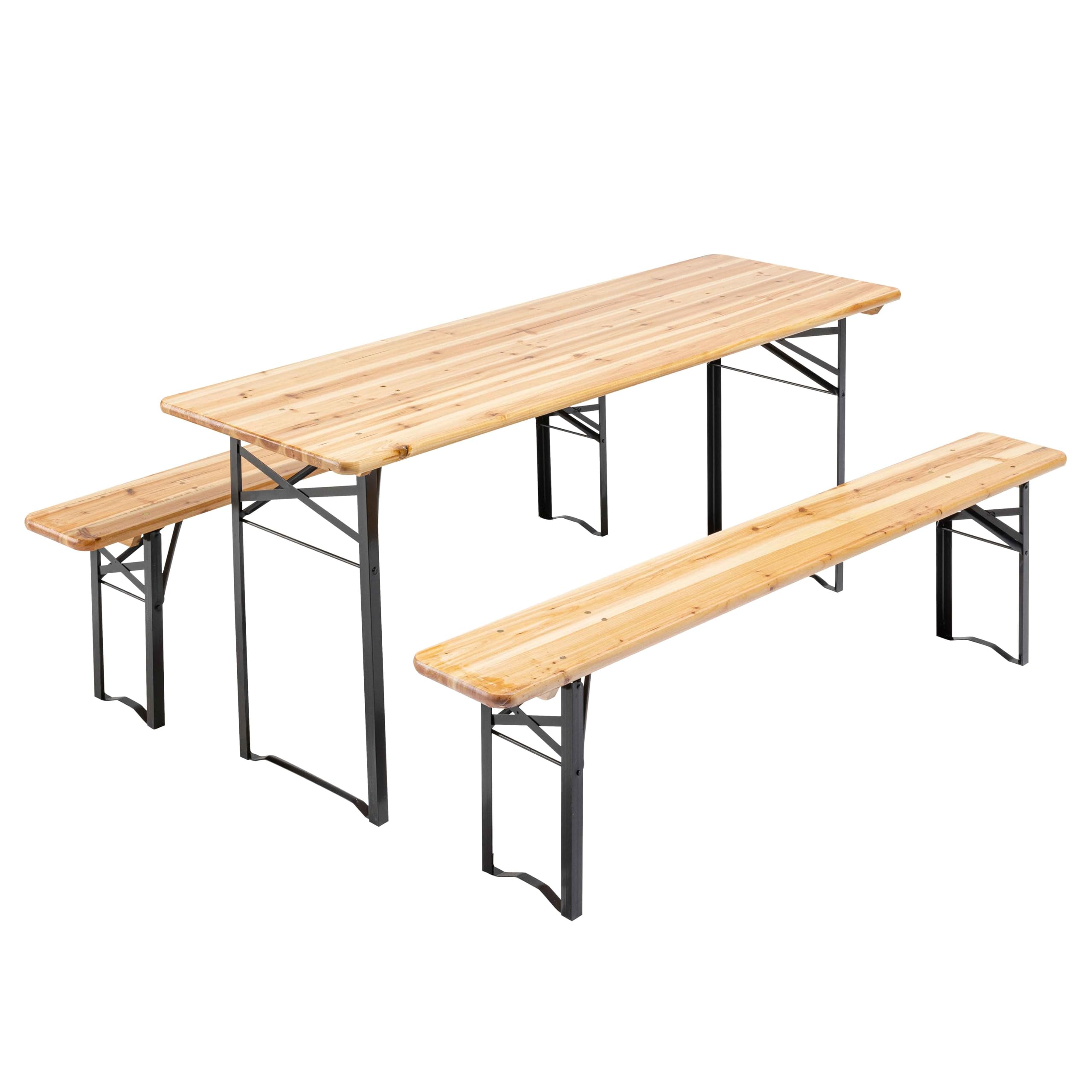 Set de table et bancs brasserie en bois 180 cm pour repas de jardin