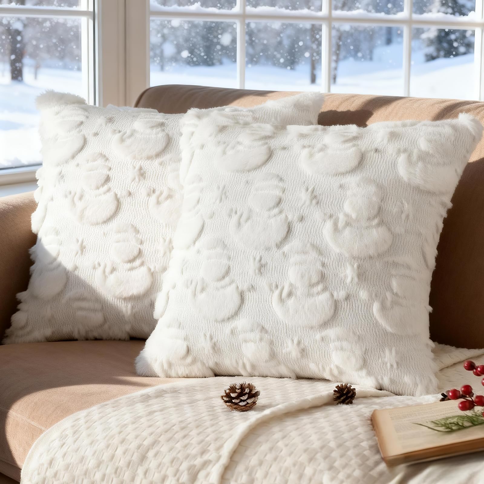 Housses de coussin de Noël lot de 2 blanc 40x40 cm décoration hiver chambre salon