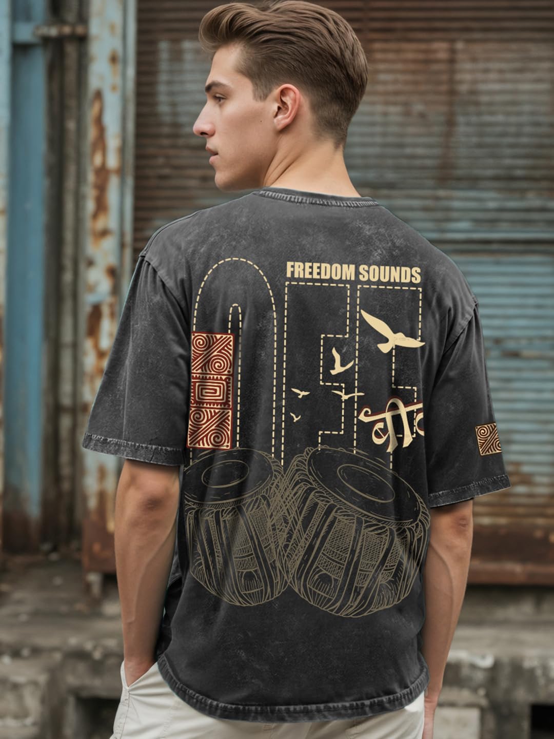 Bewakoof Maglietta da uomo in cotone con stampa grafica con taglio oversize, mezza maniche, scollo rotondo, abbigliamento casual streetwear, maglietta oversize in cotone da uomo