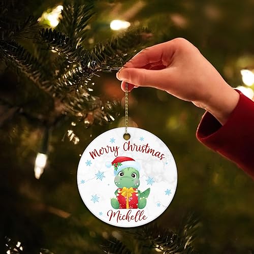Miniatura 5 de Hyturtle Adorno de Navidad personalizado para los amantes de los dinosaurios, adorno de cerámica con nombre personalizado de dinosaurio, regalos