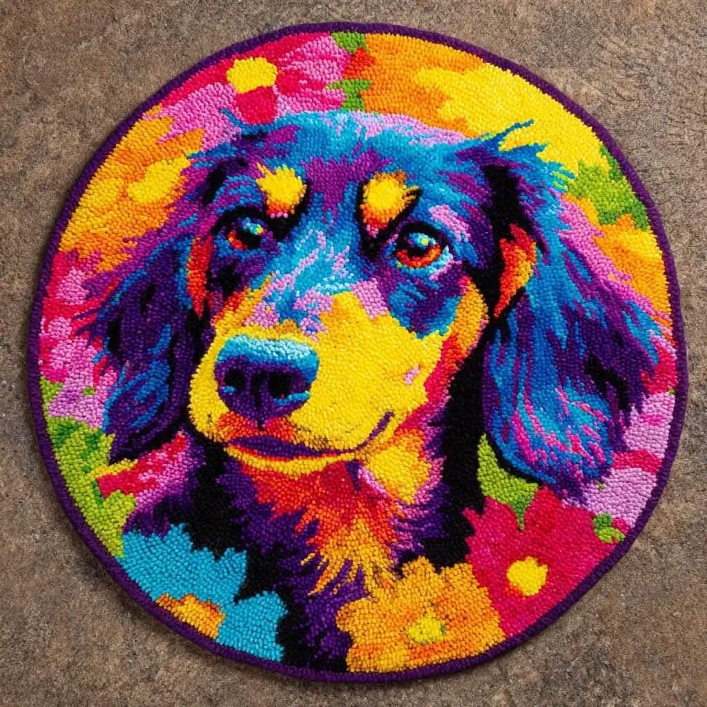 Round Latch Hook Rug Kits Dachshund For Adults And Starter 50*50Cm