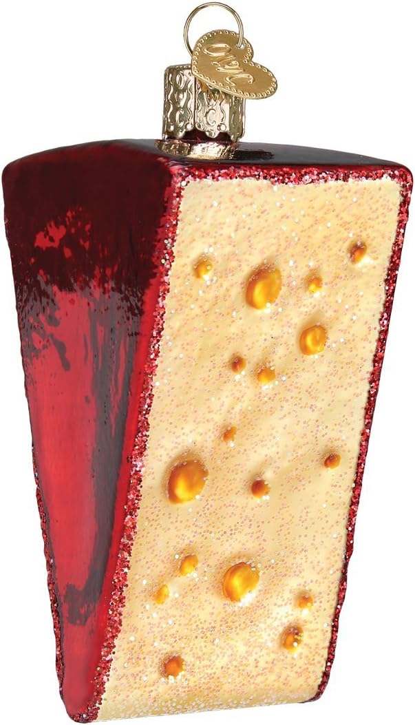 Old World Christmas Cheese Wedge Glass Blown Ornament for Christmas Tree, Handcrafted Holiday Decoration, Food Collection
