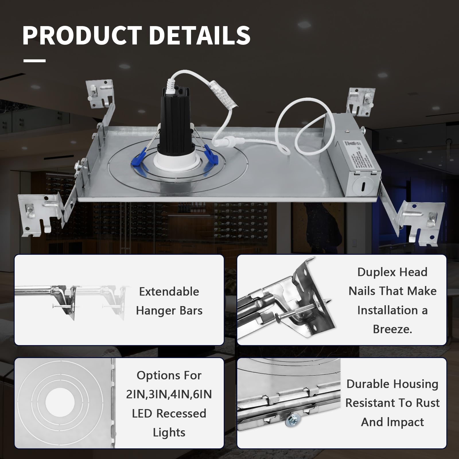 mw 10 Pack New Construction Mounting Plate with Symmetric Round Hole -3-4-6 Inch LED Recessed Lighting Kits, Compatibility Upgrade, Extendable Hanger Bars, Shallow Recessed Lighting Housing (10)