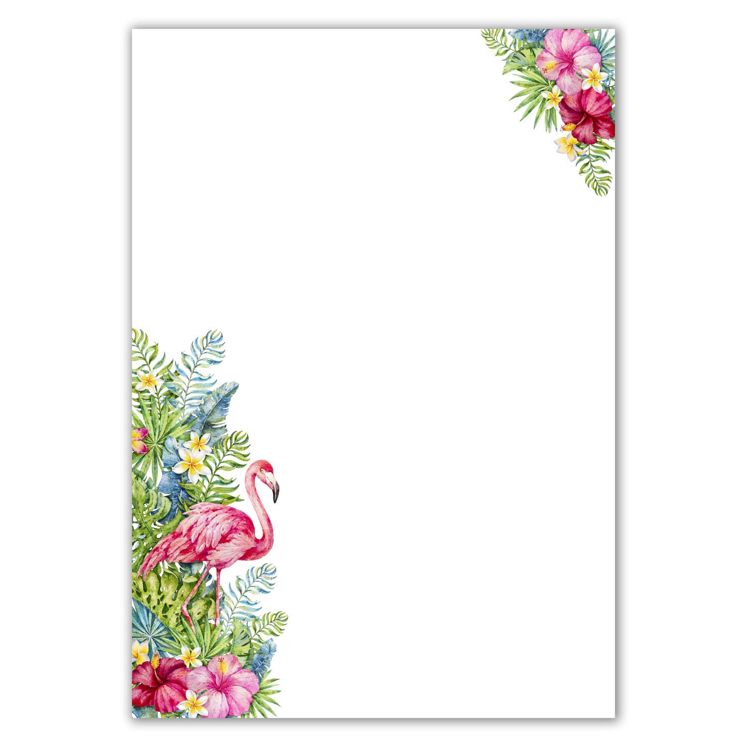 250 Briefbogen DIN A4 - Weiß mit Motiv Flamingo - 90 g/m² - 21,0 x 29,7 cm Briefpapier bedruckbar zum selbst Beschreiben