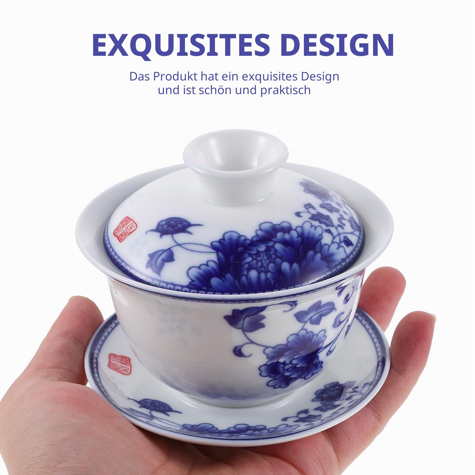 MAGICLULU Traditionelle Chinesische Teetasse Mit Deckel Aus Keramik 3.54X3.54X5.51 Zoll Vintage Teeschale Für Zuhause Umweltfreundliche Teetasse Mit Sieb Für Küche Und Alltag