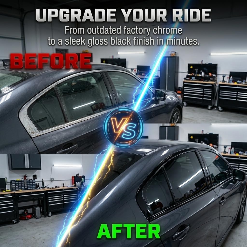 Side Chrome Delete Blackout Vinyl Overlay Kit Compatible with 2007-2015 Infiniti G35 G37 Q40 Sedan Precut Gloss Black Window Trim Cover Wrap, Exterior Chrome Trim Blackout Decal
