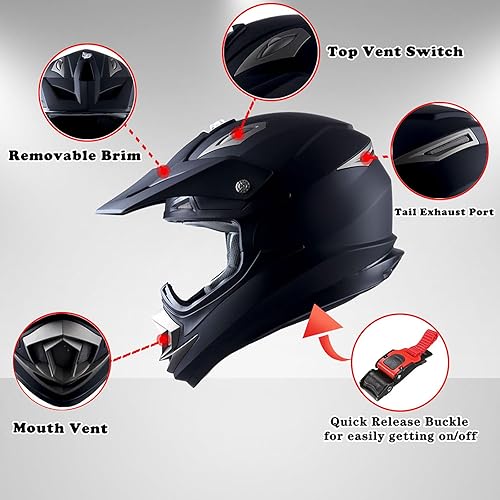 Miniatura 3 de Casco de motocross para adulto, todo terreno MX BMX ATV Dirt Bike mecánico de fibra de carbono negra