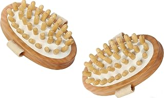 MAGIKON Wooden Body Massage Brush, 2-Pack Dry Skin Exfoliation Tool | Wood, ergonomic handle, textured bristles, dry brushing, lymphatic massage, improve circulation, exfoliate dead skin