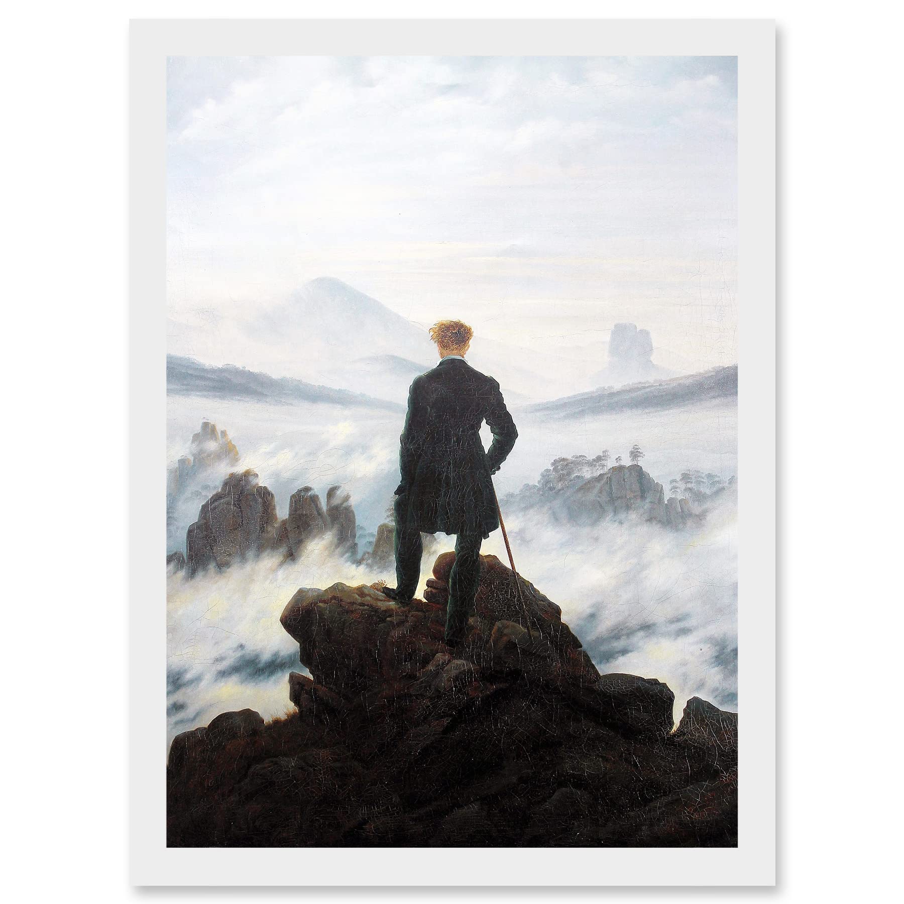 Framed Wall Art Print A4 - Wanderer Above Sea Fog Painting - Friedrich