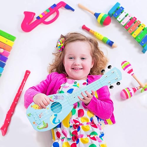 Vista 12 de YOLOPARK Guitarra de juguete para niños de 17 pulgadas para niñas y niños, mini guitarra ukelele con 4 cuerdas que mantienen los tonos, puede tocar