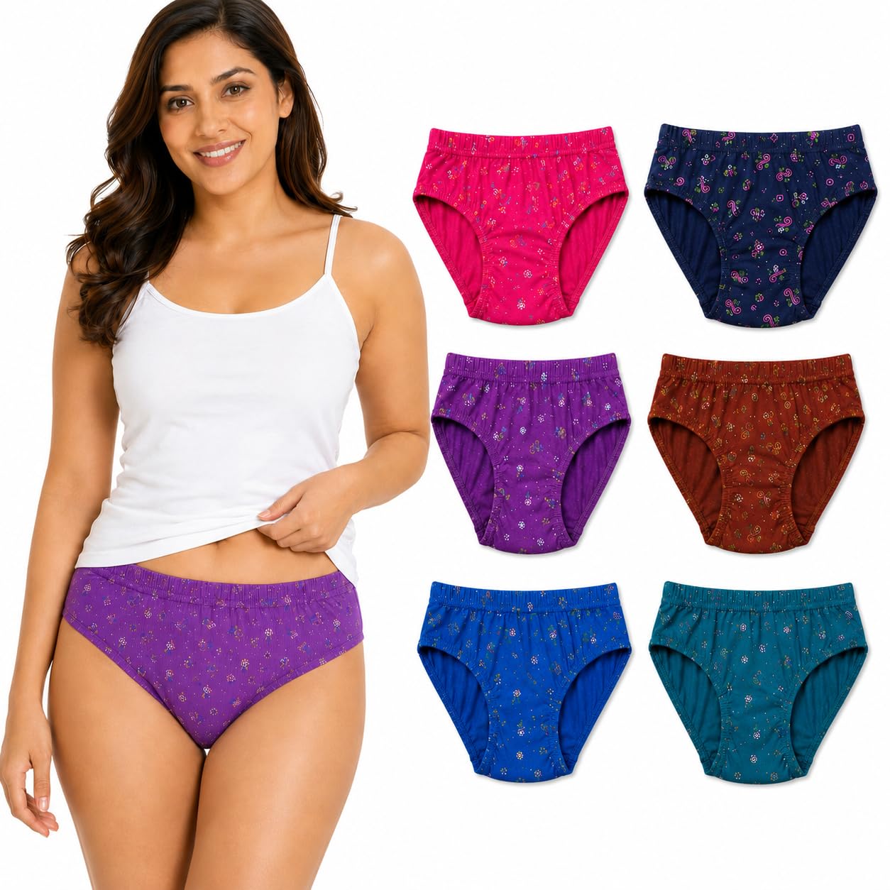 Women’s Printed Panties Pack of 6 | Soft Breathable Ladies Briefs | Stretchable Mid Waist Underwear Comfortable Innerwear with Elastic Waistband Prints-image-31