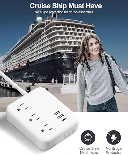 Miniatura 4 de Regleta de alimentación de viaje, 3 cables de carga integrados, 3 tomas, 6 puertos USB (1 USB C), cable de extensión de 5 pies con múltiples tomas,