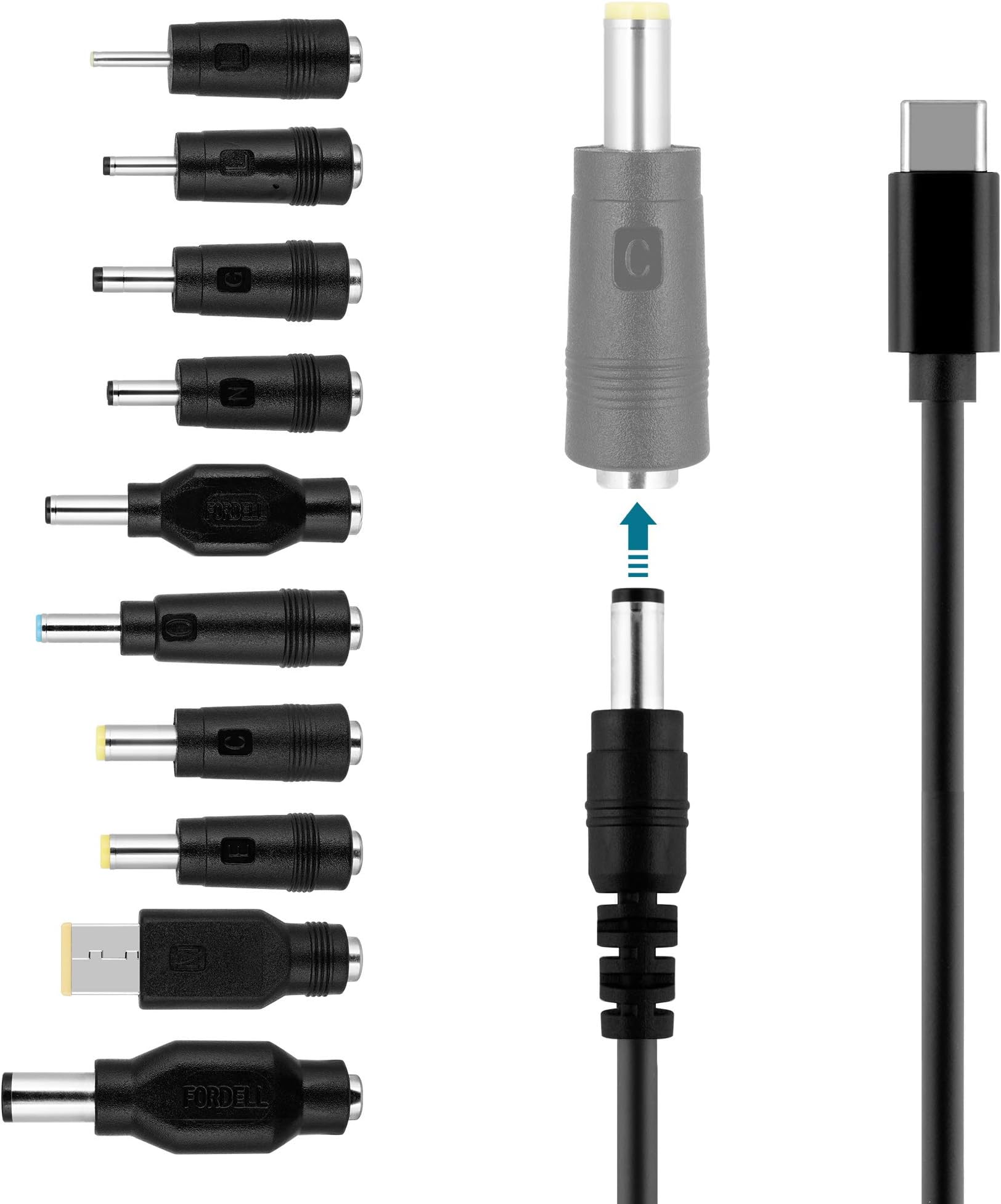 10PCS Universal Laptop DC Power Adapter Kits,USB C to DC 5.5x2.1mm Cable Compatibility for HP,Dell,Lenovo,Acer,Samsung,Asus,Toshiba,Sony Power Supply Plug Jack Sets(10+1),Adapter Not Included