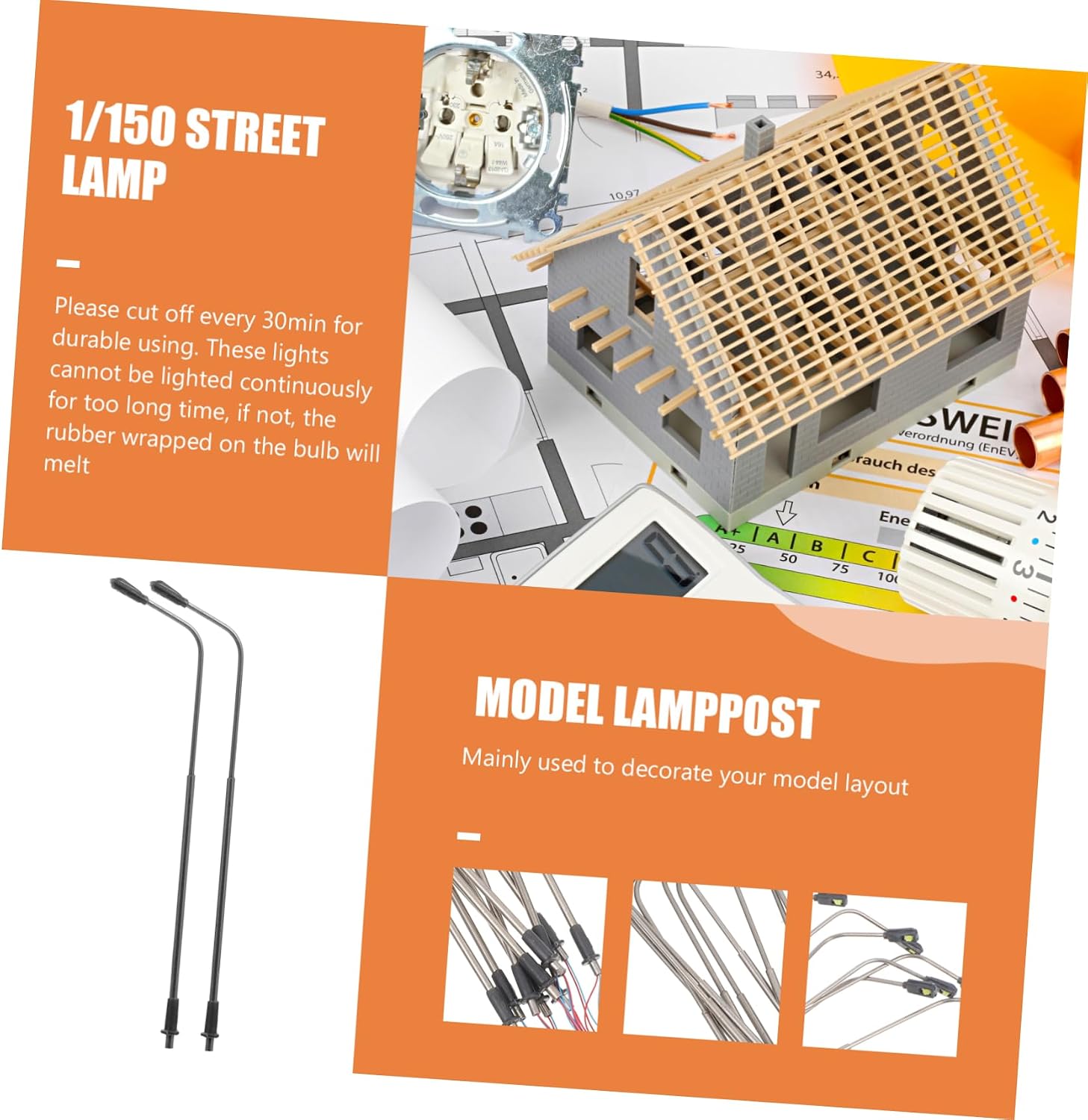 Generic 1:150 Scale Street Lamp Model Set 10 Pack White LED Light Plastic Material 75mm Tall for Model Making Random Color