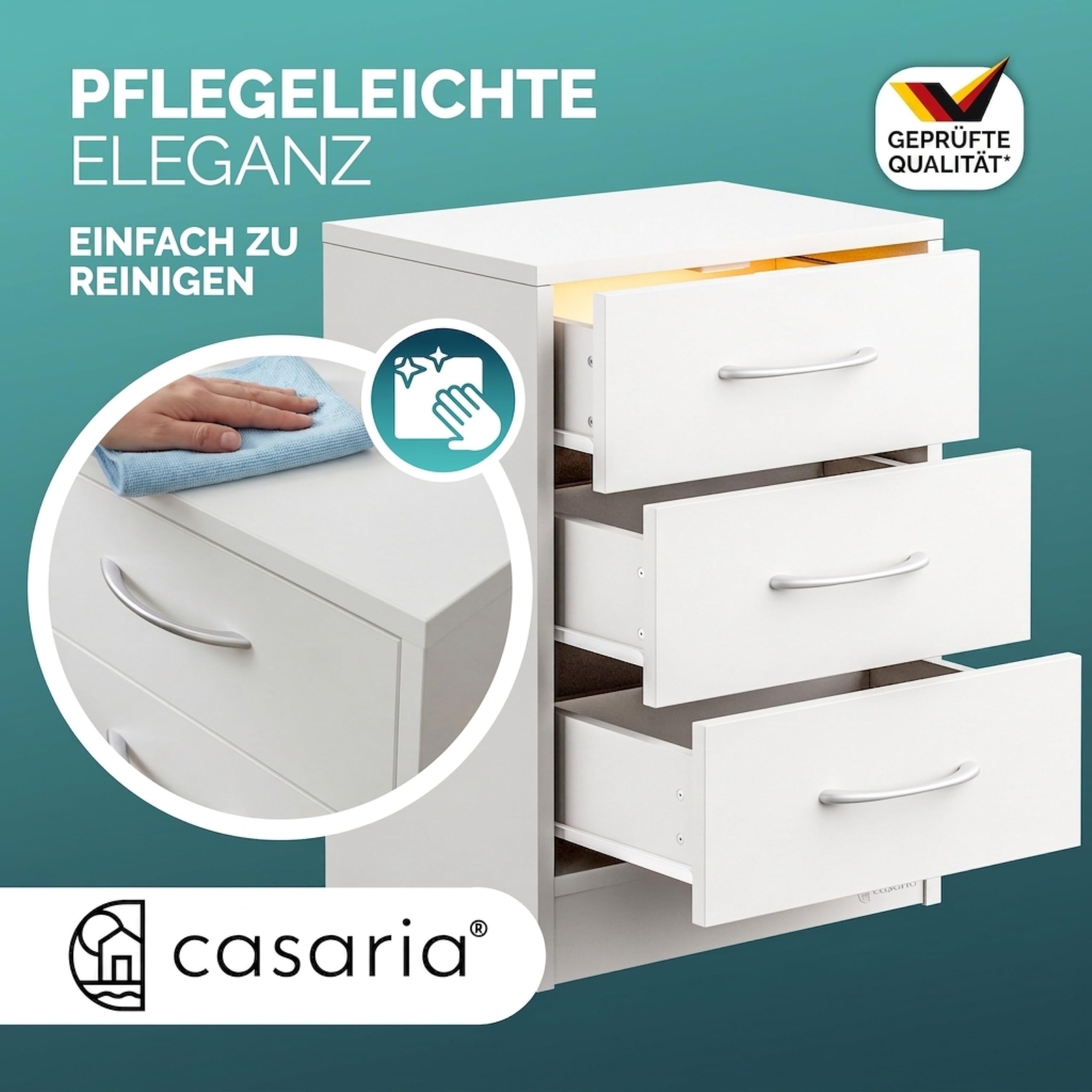 Casaria® Nachttisch Weiß LED 3 Schubladen Kabelführung Wandbefestigung Boxspringbett Schlafzimmer Nachtschrank Nachtkonsole Nachtkommode Holz 54x39x28cm