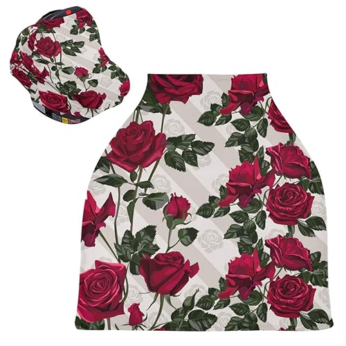 Miniatura 8 de Funda de lactancia para asiento de automóvil para bebé, toldo para asiento de automóvil (flores de rosa roja)