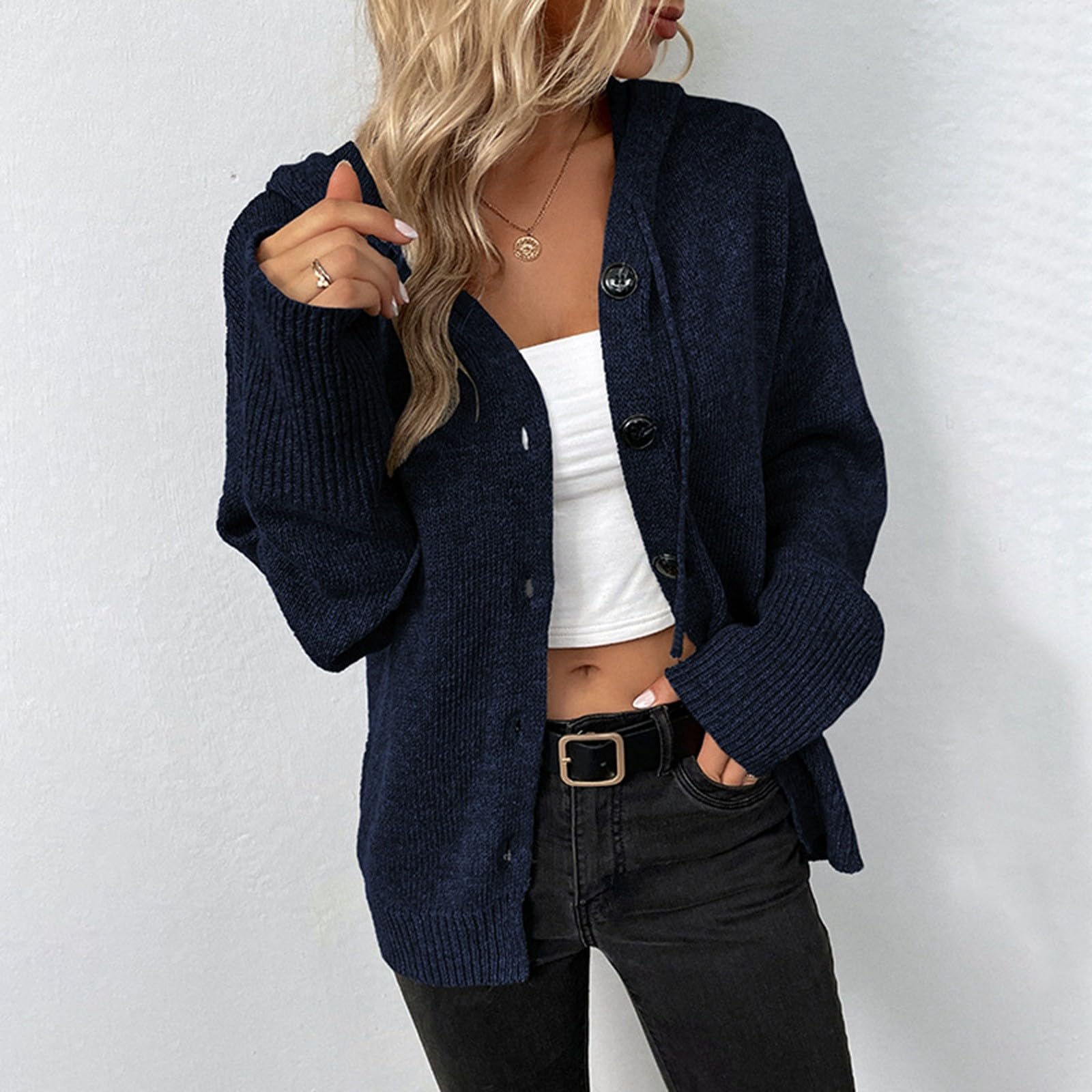 Strickjacke Damen Cardigan Damen Trachtenjacke Strickjacken Cardigan Strickjacke Den Herbst Outfit Sweater Kleidung Leichte Strickjackenfrauen Dünne Strickmantel mit Kapuze Warme