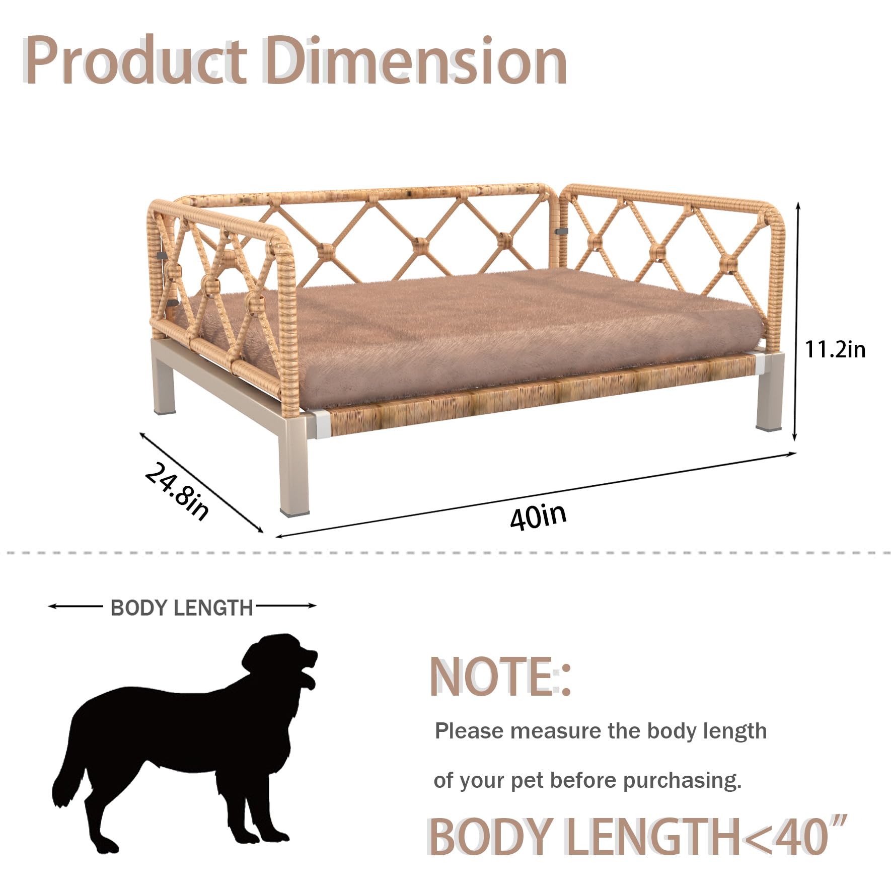 Elevated Waterproof Dog Beds for Large Dogs with Egg Crate Foam Support Pet Bed, Outdoor Dog Sofa Bed PE Wicker Orthopedic Pet Couch Bed with Washable Removable Cushion - image 2