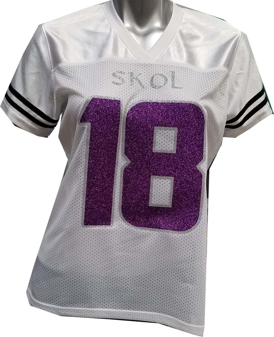 Custom Womens Blinged Football White Mesh Jersey Justin Jefferson Size Large