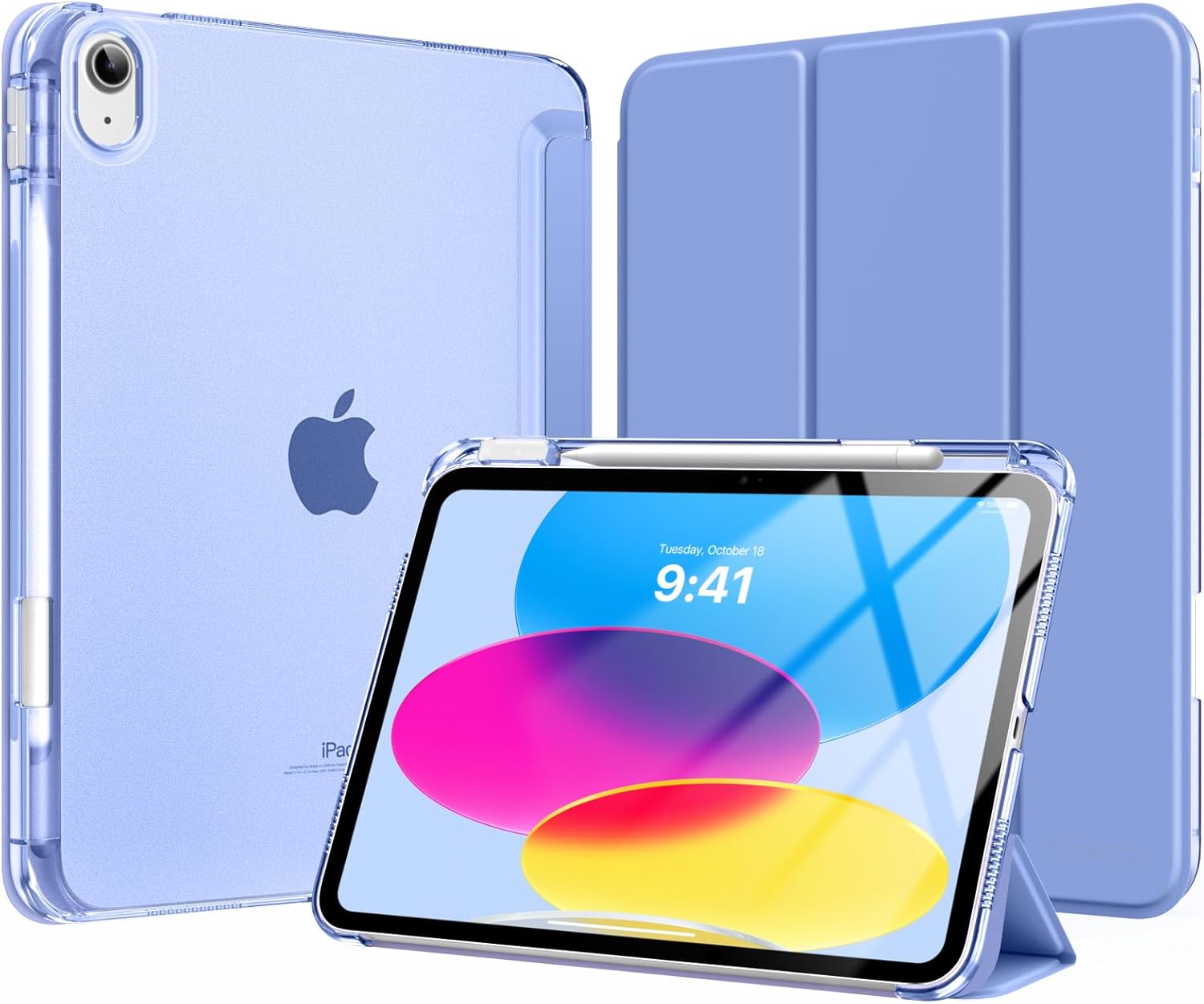 MoKo for iPad (A16) 11th Generation Case 11 Inch 2025, iPad 10th Generation Case 10.9 Inch 2022 with Pencil Holder, Slim Light Trifold Protective Cover with Hard PC Translucent Back Shell, Periwinkle