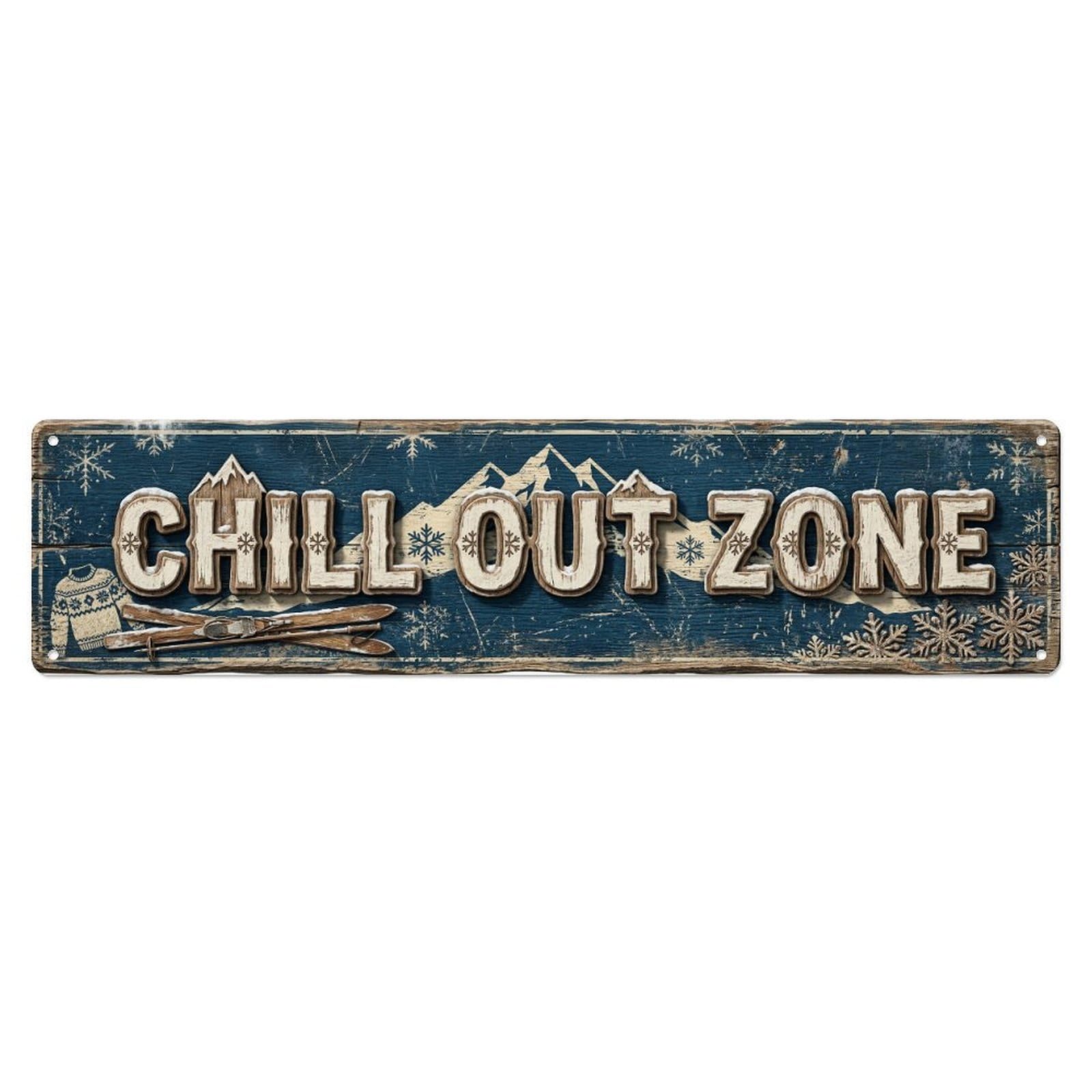 Chill Out Zone Worn Ski Chalet 1 Metal Tin Skinny Sign Plaque Wall Decor for Cafe, Club Bar, Office, Home Garden Metal Poster 4x16Inch