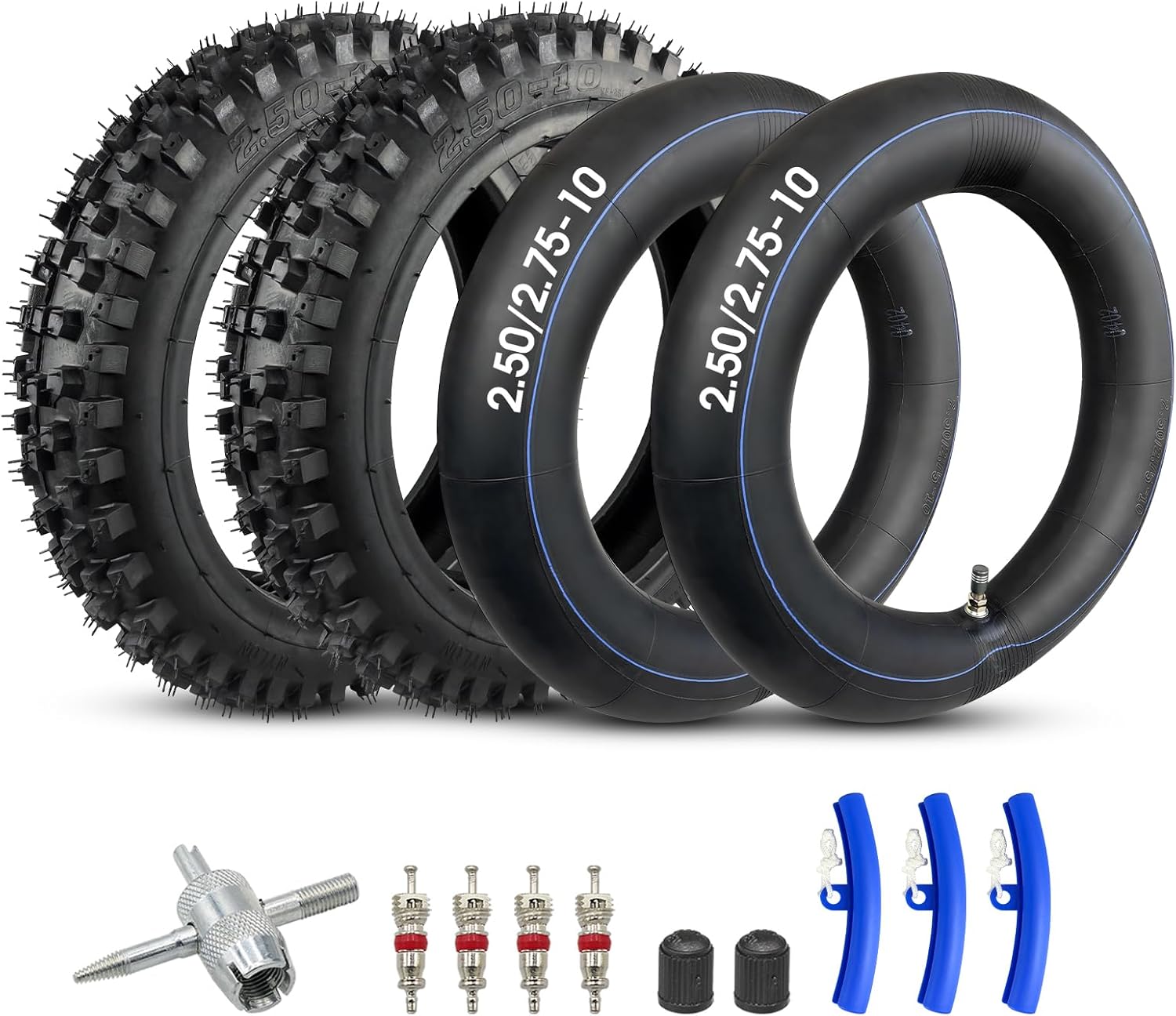 Heavy Duty 2.50-10 Off-Road Tire and Inner Tube Set, 2.50-10 Dirt Bike Tire Inner Tube Replacement for Honda CRF50 XR50 Suzuki DRZ70 JR50 Yamaha PW50 Razor MX500 MX650 SX500 Pit Dirt Bike 2 Set