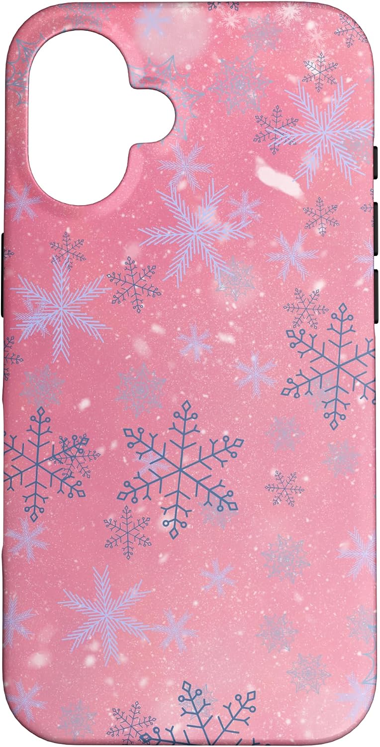 Merry Christmas Pink Snowflake Holiday Xmas Girly Phone Case for iPhone 16