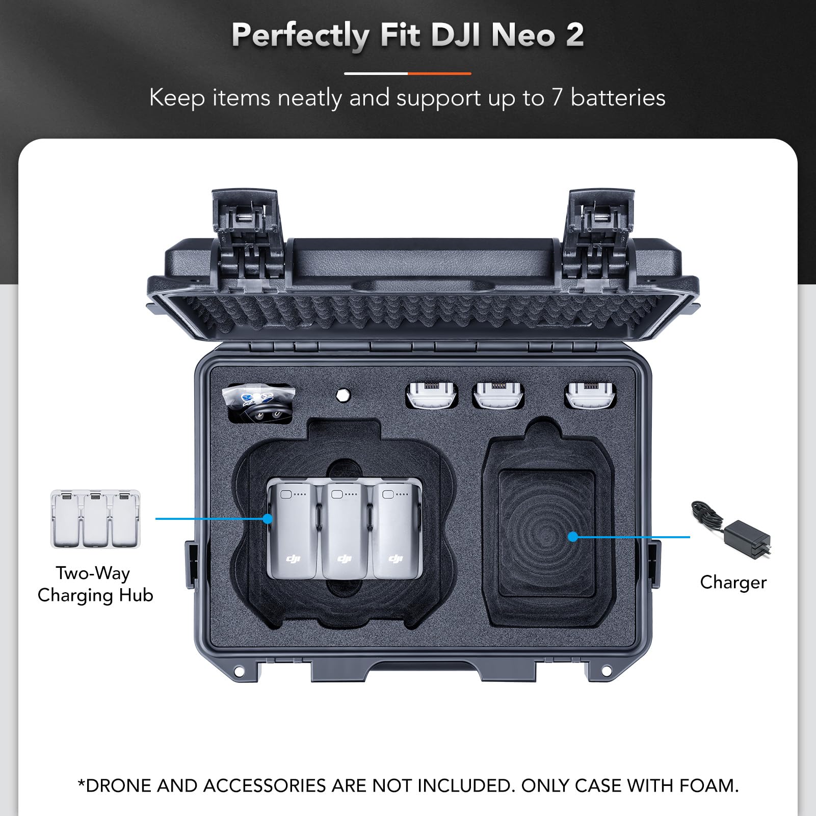 Lykus Titan N200 Maletín/Maleta/Estuche/Case Impermeable para dji Neo 2 Fly More Combo, RC-N3/N2, Compatible con 7 baterías [Solo MALETÍN]