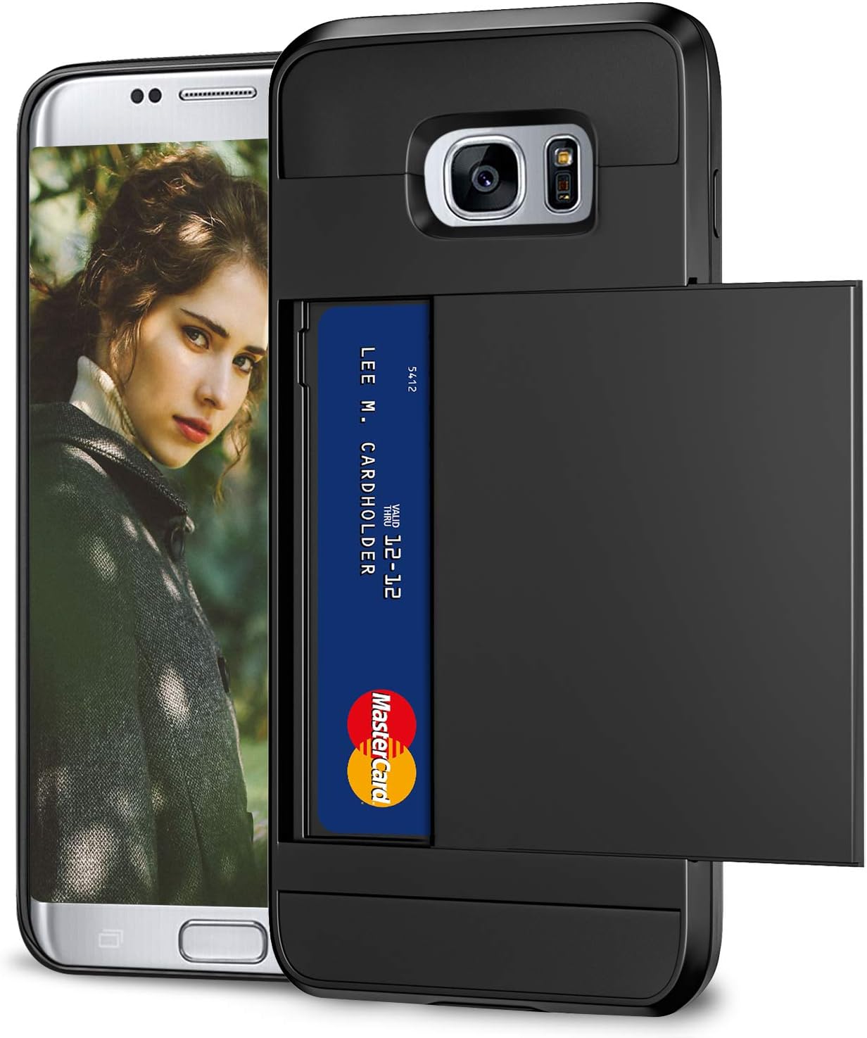 VUNAKE Case for Galaxy S7 Edge Case Card Slot Armor Shockproof Case Samsung Galaxy S7 Edge Wallet Case Card Holder Rubber Bumper Protective Cover Credit Card Case for Samsung Galaxy S7 Edge, Black