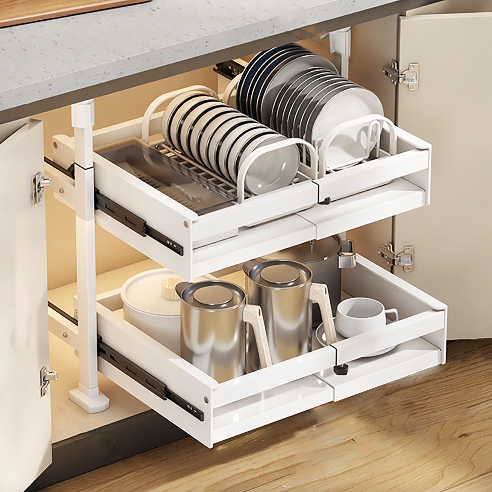 Organizer Estraibile Per Armadio Da Cucina Home Zone Living – 35,5x53 Cm, Finitura Legno Marrone Scuro/nero Opaco, 1 Ripiano Scorrevole