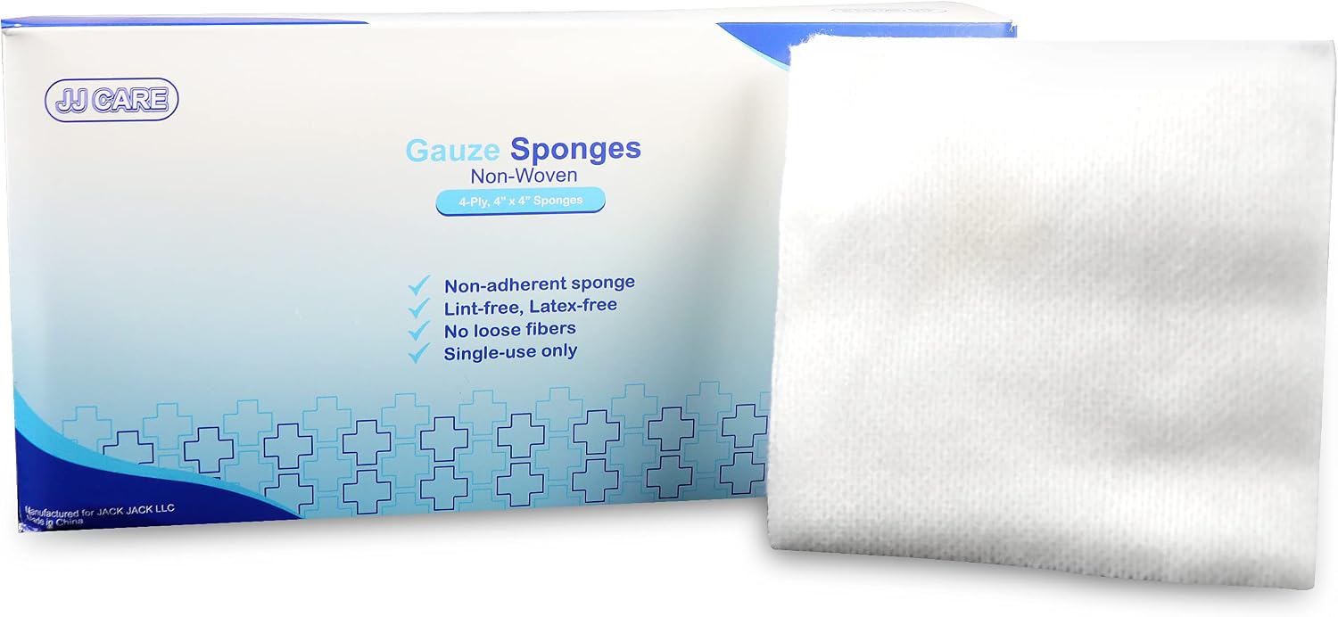 JJ CARE 4x4 inches Non Woven Gauze Sponges (200 Count) 40% Thicker Non-sterile Non-Woven Gauze Pads for Dental, Medical & Facial Use - 4-Ply Esthetic Pads, Spa Essentials