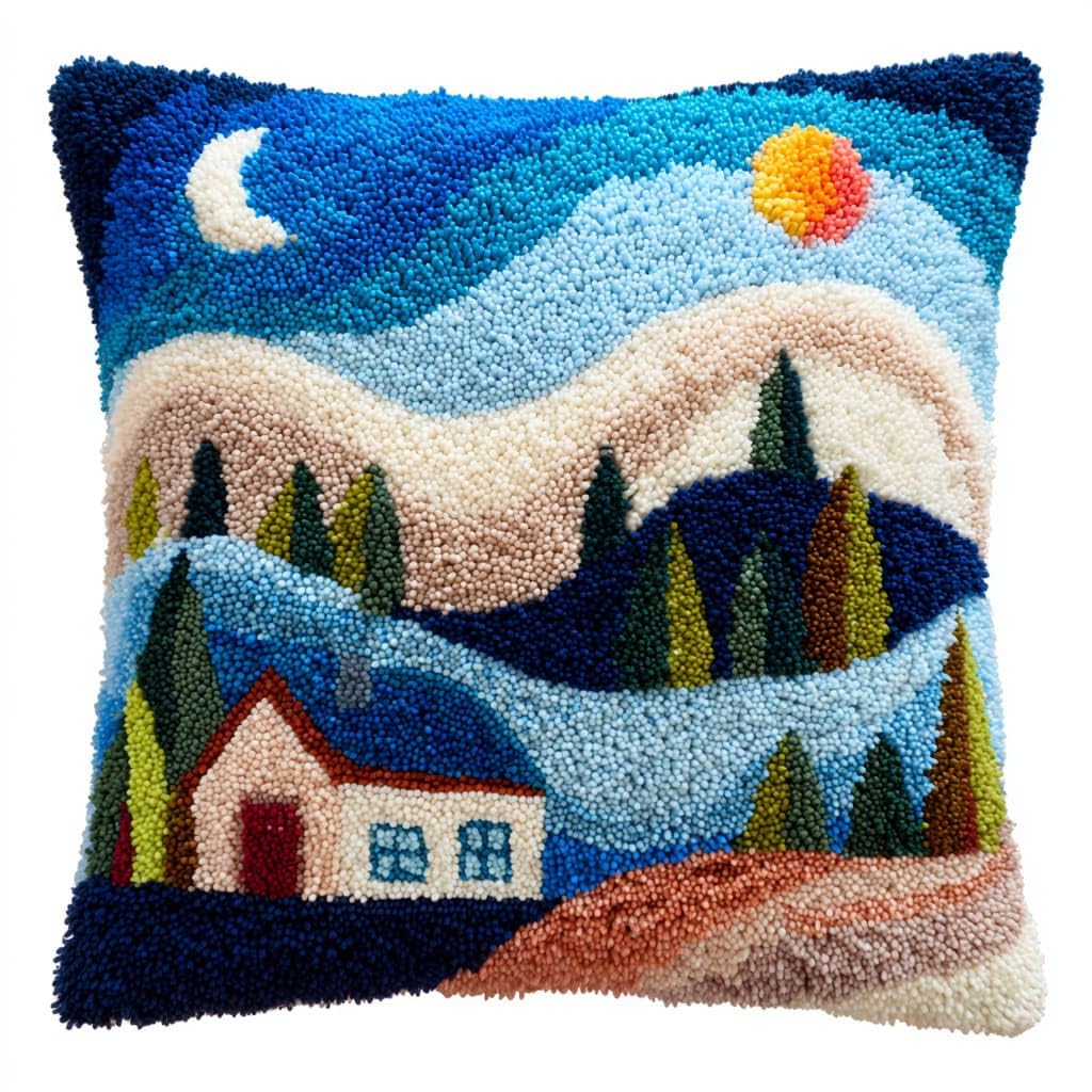 Henypt Latch Hook Cushion Kits, Country Cottage
