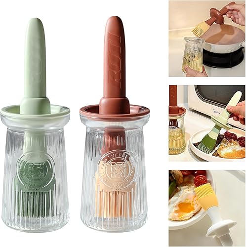 Miniatura 10 de Dispensador de aceite con cepillo, dispensador de aceite de oliva de vidrio para cocina, botella dispensadora de aceite 3 en 1 con cepillo de