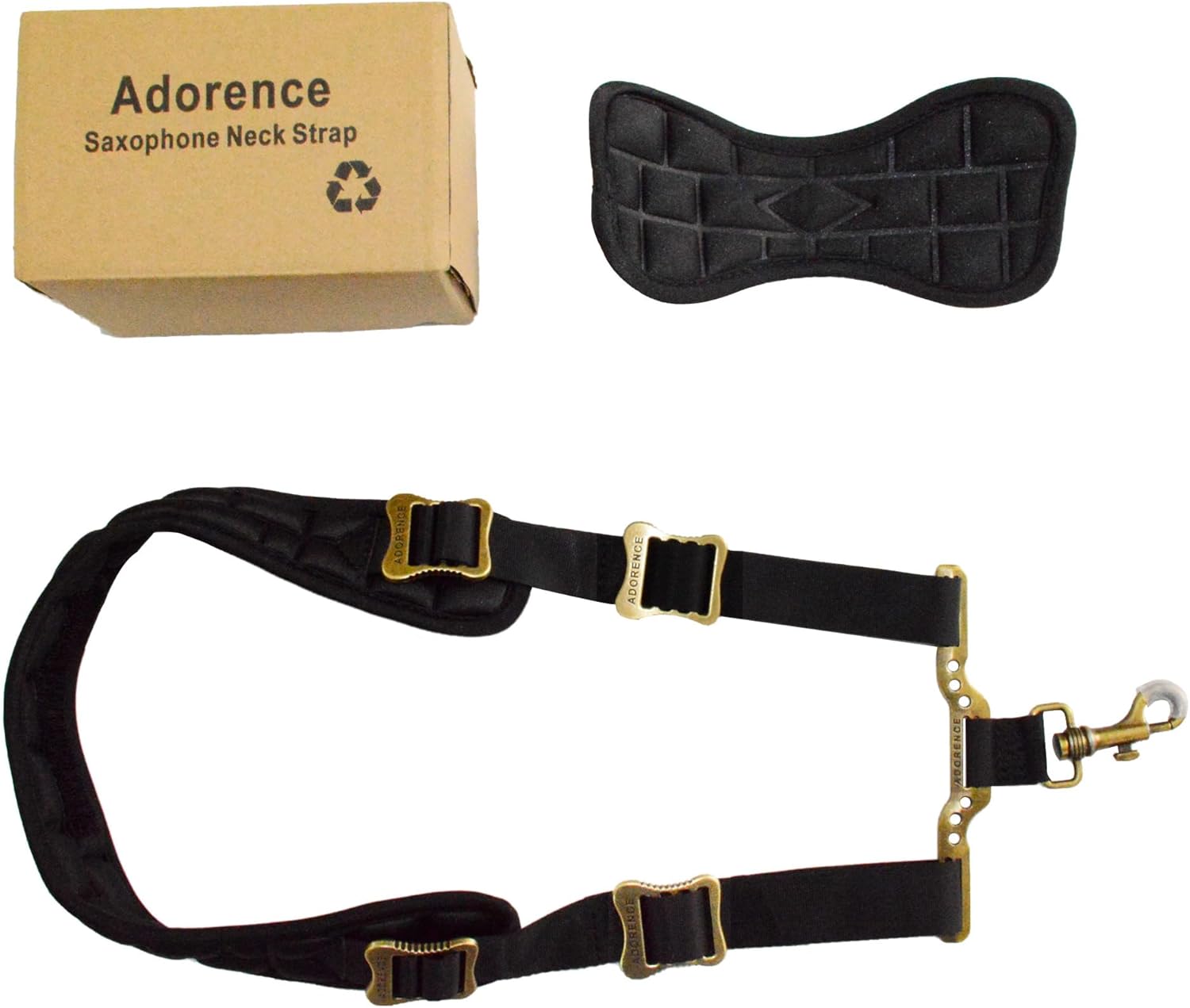 adorence Padded Saxophone Neck Strap - Sax Strap with Metal Swivel Snap Hook & Removable Neck Pad - H09 Black