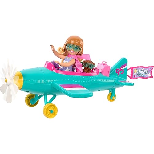 Barbie Chelsea Can Be Doll & Plane Playset, 2-Seater Aircraft with Spinning Daisy Propellor & 7 Accessories, Includes Pet Puppy & Stickers