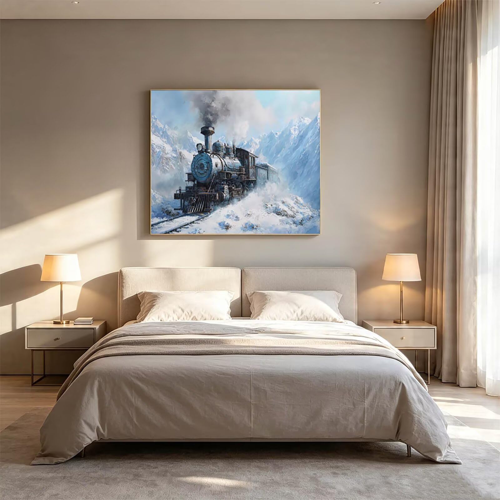 Malen Nach Zahlen Schneebedeckter Berg 135x100 Diy Set Erwachsene ZSHS3780 | Kreatives für Erwachsene mit Acrylfarben Pinsel Leinwand zum Bemalen Zug für Deko Wohnzimmer Geschenke für Frauen