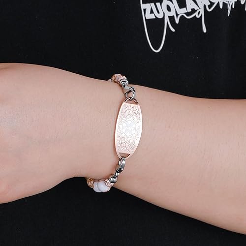 Miniatura 2 de Pulseras de alerta médica para mujeres y hombres, pulsera de identificación médica personalizada, pulsera de alerta médica de emergencia con cuentas