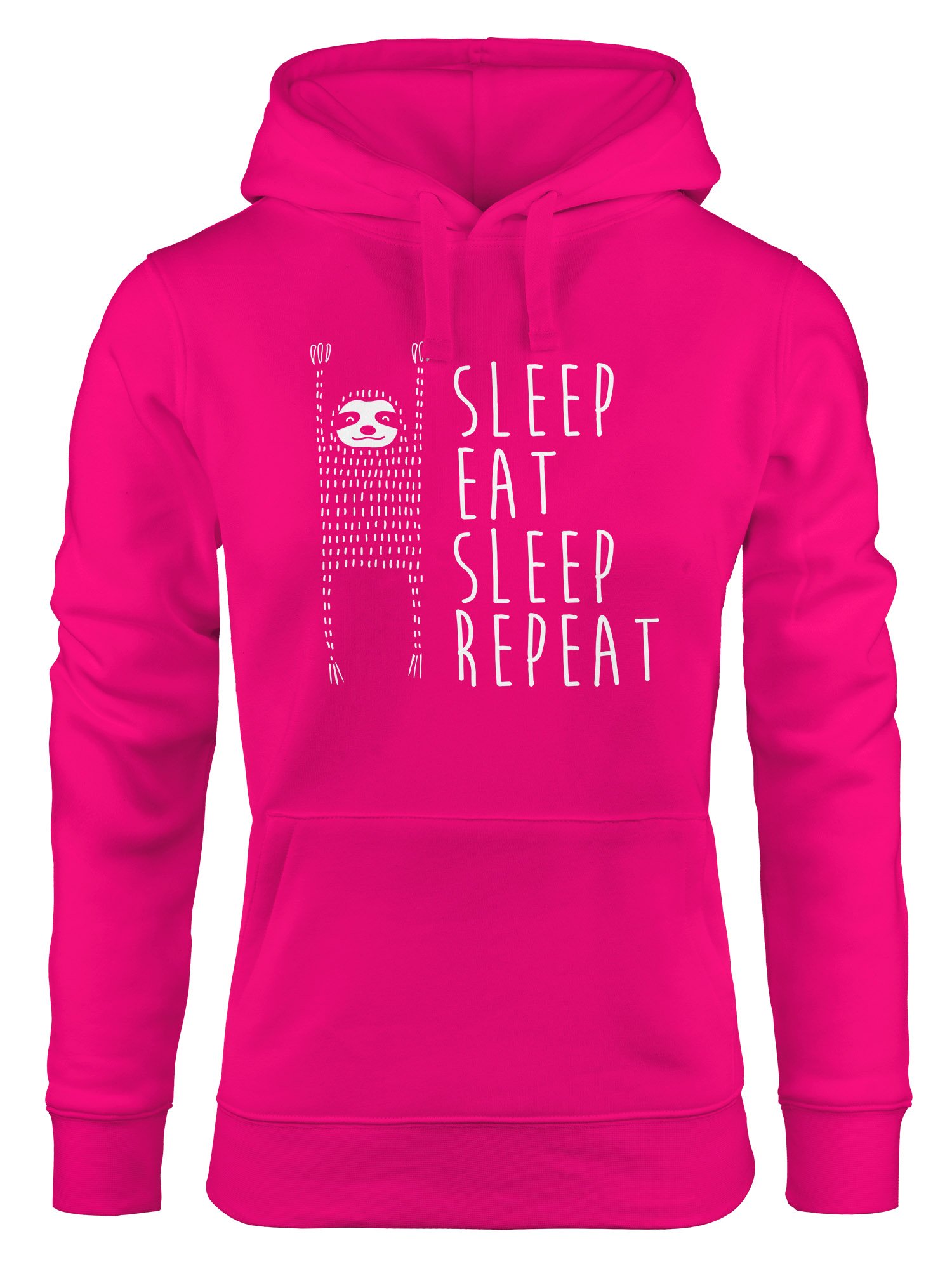 MoonWorks Sweat à capuche amusant pour femme avec paresseux, Sleep Eat Sleep Repeat, Sweat-shirt à capuche, Rose, S