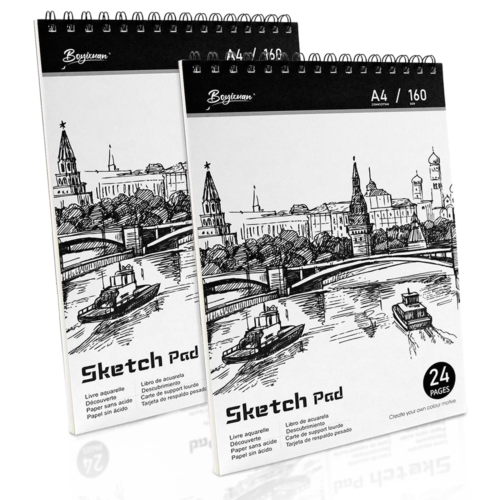 JJYHEHOT 2 Pack A4 Sketchbook, Spiral Bound Sketch Pad, 48 Pages, 160 GSM Thick Art Paper, 29.7 x 21cm, Drawing Book for Painting, Sketching, Graffiti, Journaling