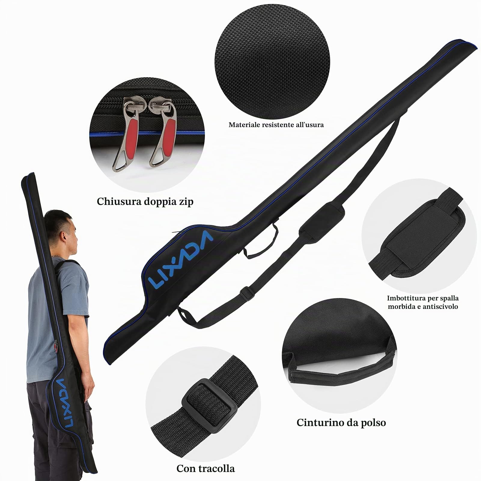 Lixada Borsa Canna da Pesca 160cm Impermeabile Portatile Sacca Porta Canne da Pesca Pieghevole Durevole con Maniglia e Tracolla Organizer per Attrezzatura da Canne