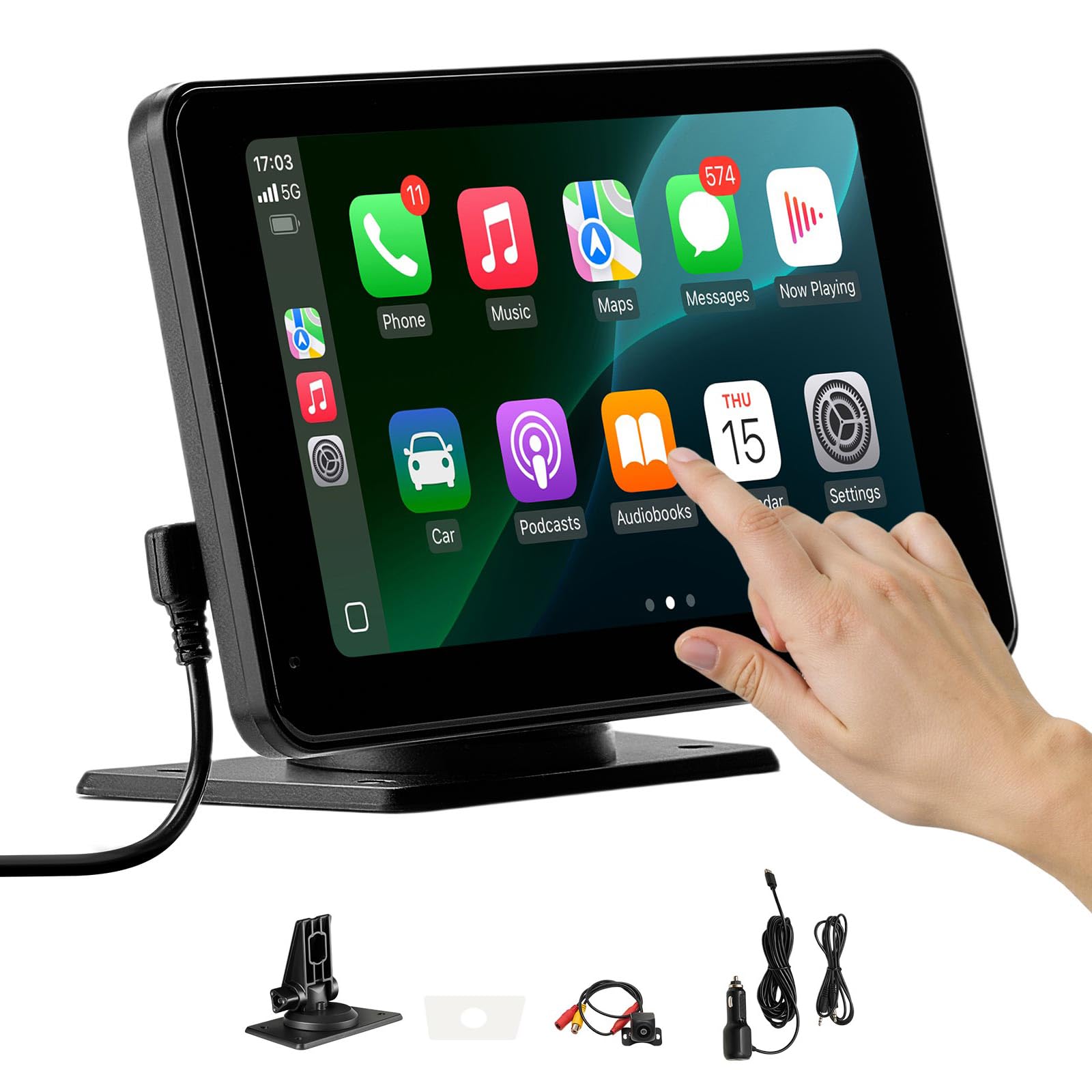 VEVOR Estéreo Inalámbrico para Coche, Radio Portátil HD de 177,8 mm con Pantalla Táctil Compatible con Apple CarPlay y Android Auto, Cámara de Respaldo, Control de Voz, Bluetooth, Navegación GPS