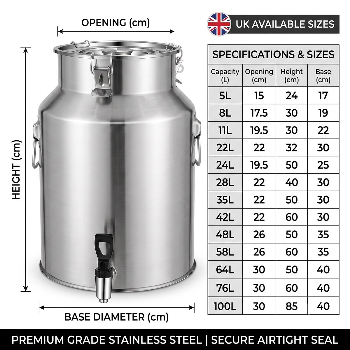 Bidon Étanche en Acier Inoxydable Seau Inox Alimentaire