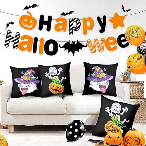 Miniatura 6 de Funda de almohada de 18 x 18 pulgadas, patrón de doble cara, fundas de almohada de Halloween con cremallera, decoraciones de Halloween, funda de