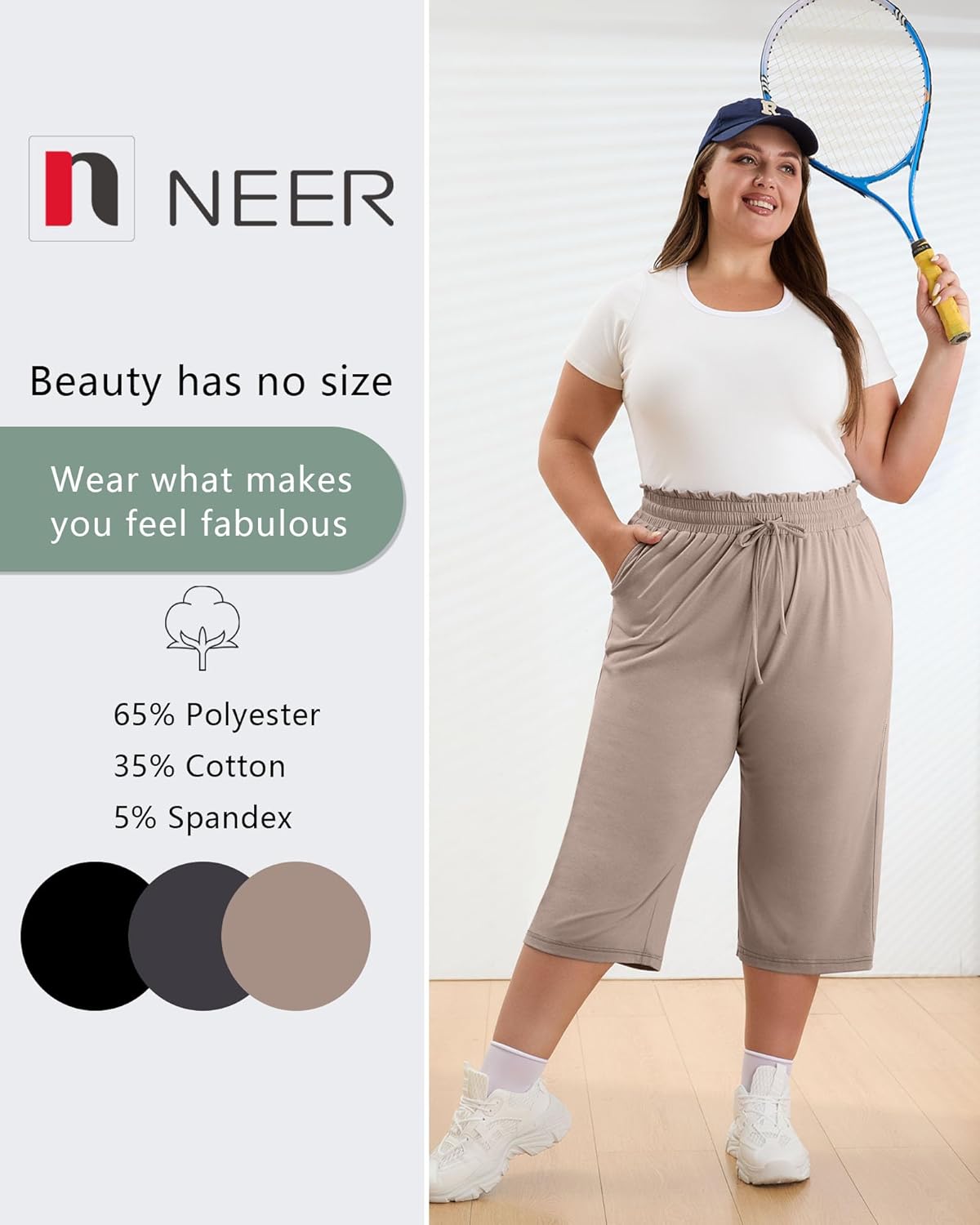 Neer 3 Pack Women's Plus Size Capris High Waisted Drawstring Wide Leg Cropped Sweatpants Lounge Yoga Pants with Pockets