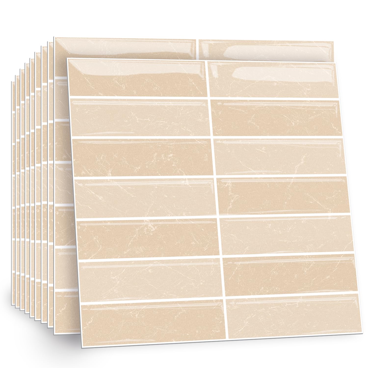 TOARTi 10 Sheets 2D Self Adhesive Wall Tiles,12×12inch Stick On Wall Tiles Kitchen Splashbacks for Walls,Light Yellow Tile Stickers Peel and Stick Backsplash Splashback Decals Tile