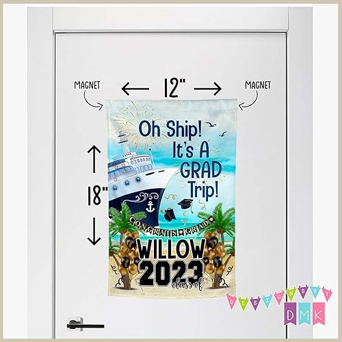 Miniatura 3 de Oh Ship! It's a GRAD Trip! - Black & Gold - Cruise Door Decoration - PERSONALIZED - Banner Flag - Standard or Premium Fabric - CF011