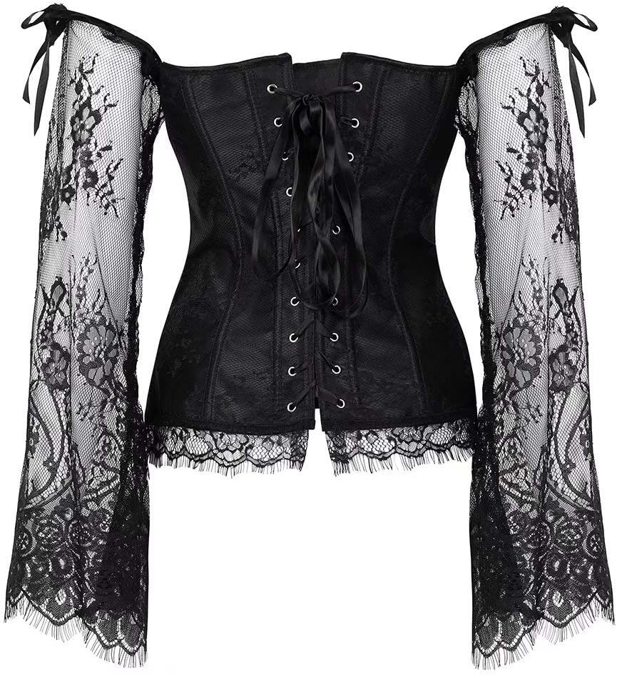 Corset Tops for Women with Sleeves Bustier Tank Overlay Lace Floral Sexy Costumes - Image 3