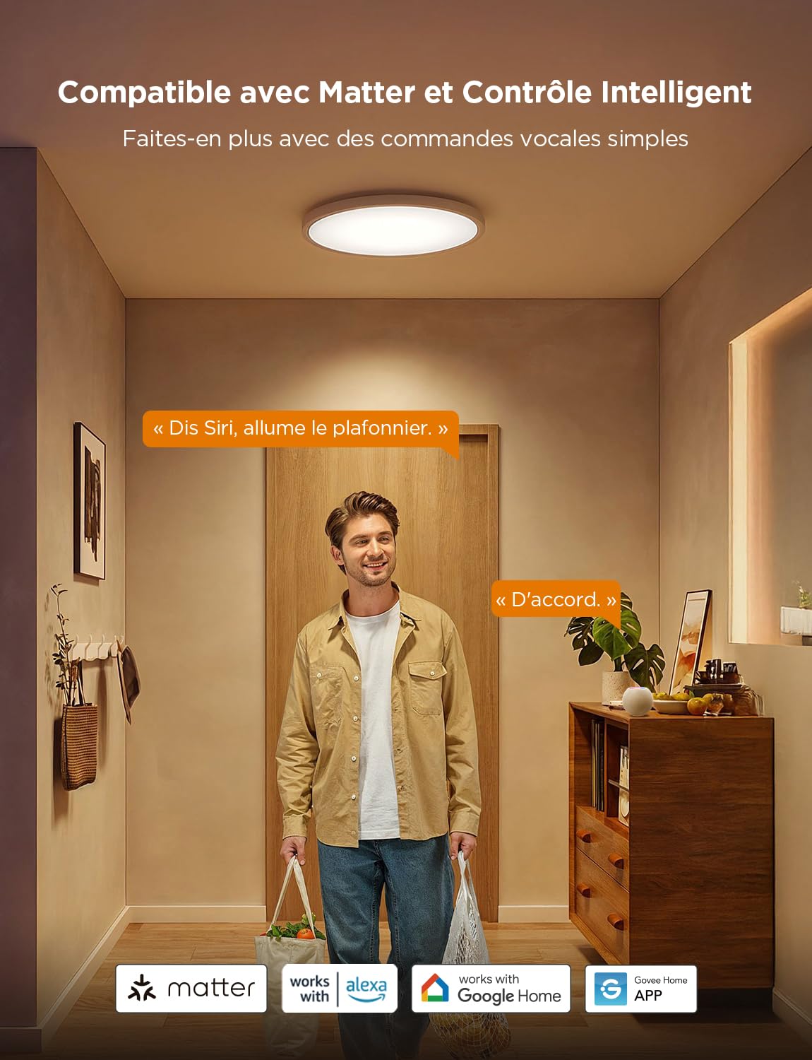 Govee Plafonnier LED RGBIC, Plafonnier Intelligent 30cm, 2400LM 2700-6500K Lampe de Plafond avec 16 Millions de Couleurs DIY, Luminaire Encastré pour Chambre à Coucher, Salon, Couloir, Cuisine